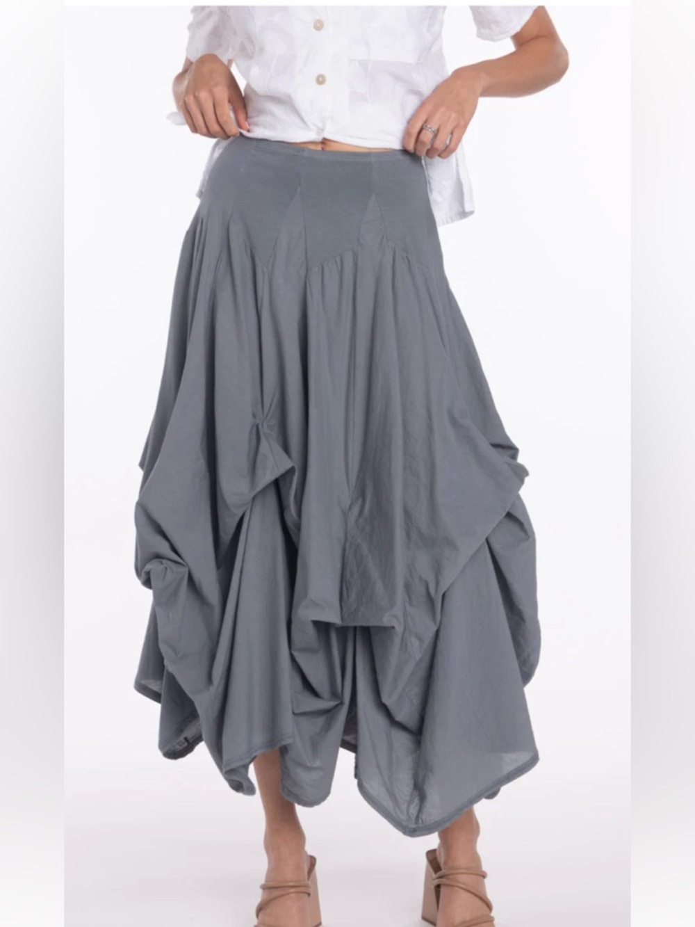 La Luz Gray Gathered Tulle Midi Skirt Size M - Picture 8 of 12